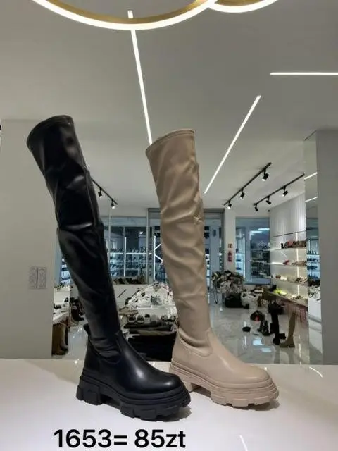 Kozaki na płaskim (36-41, 12par) 1653 BLACK BEIGE