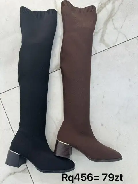 Kozaki na obcasie (36-41, 12par) RQ756 BLACK KHAKI