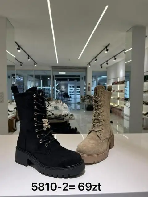 Botki na płaskim (36-41, 12par) 5810-2 BLACK KHAKI