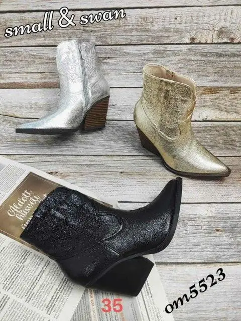 Botki na obcasie (36-41, 12par) Om5523 BLACK GOLD SILVER