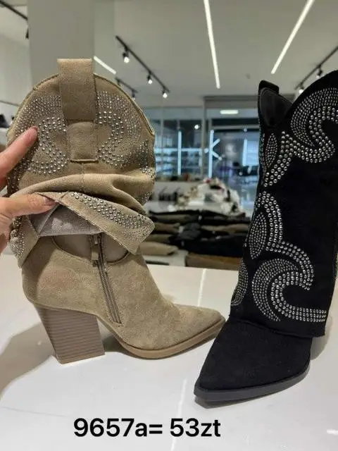 Botki na obcasie (36-41, 12par) 9657A BLACK KHAKI