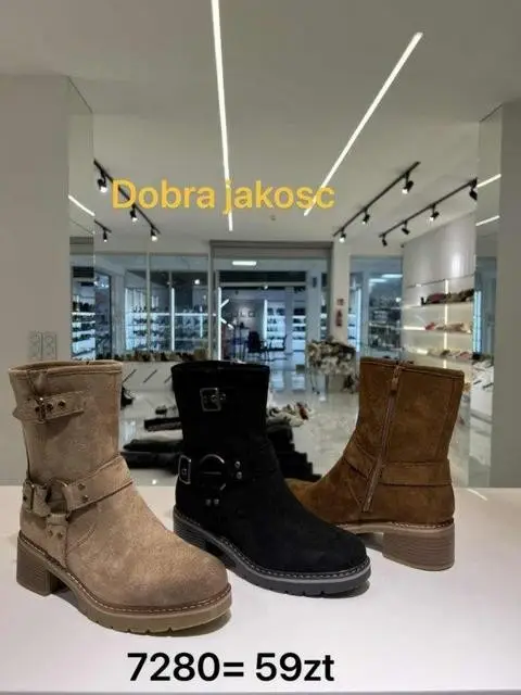 Botki na obcasie (36-41, 12par) 7280 BLACK KHAKI BROWN
