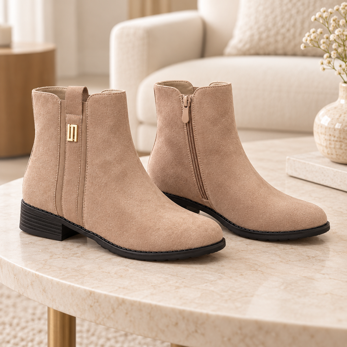 Botki na płaskim (36-41, 12par) H2178C KHAKI