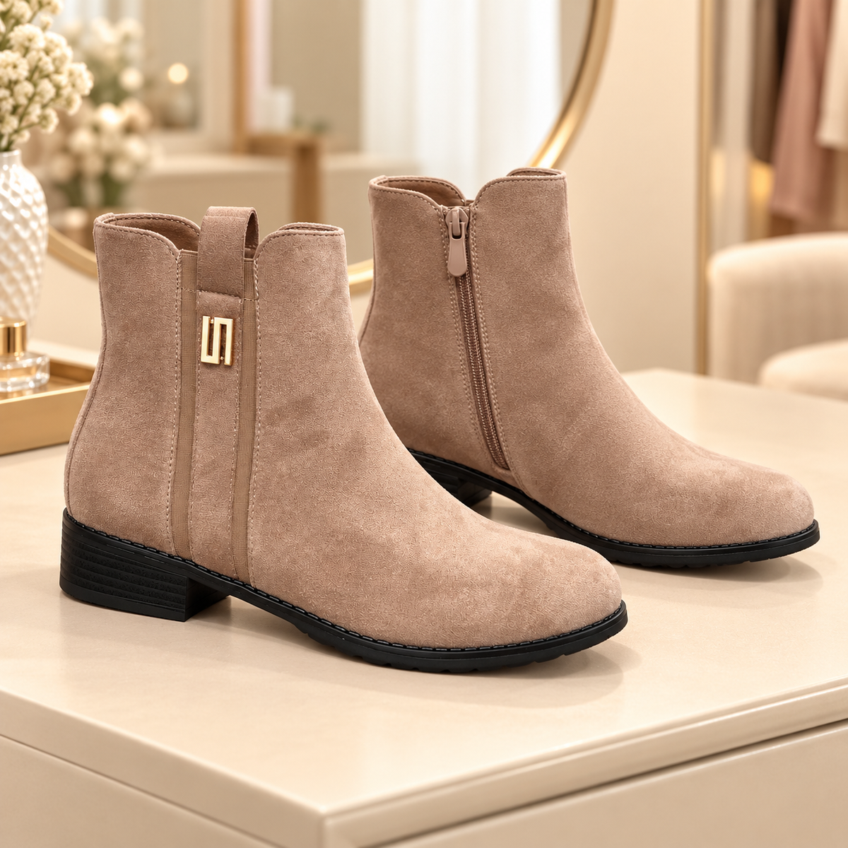 Botki na płaskim (36-41, 12par) H2178C KHAKI
