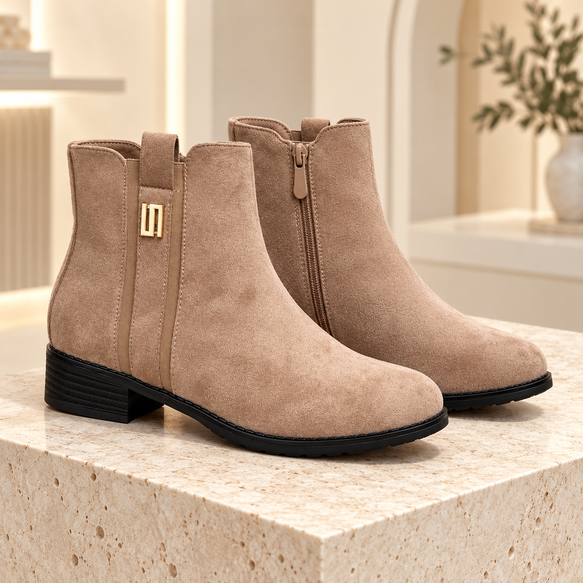 Botki na płaskim (36-41, 12par) H2178C KHAKI