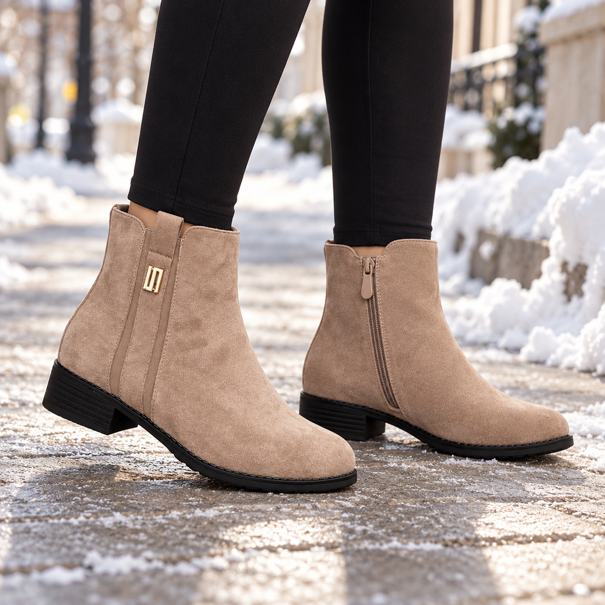 Botki na płaskim (36-41, 12par) H2178C KHAKI