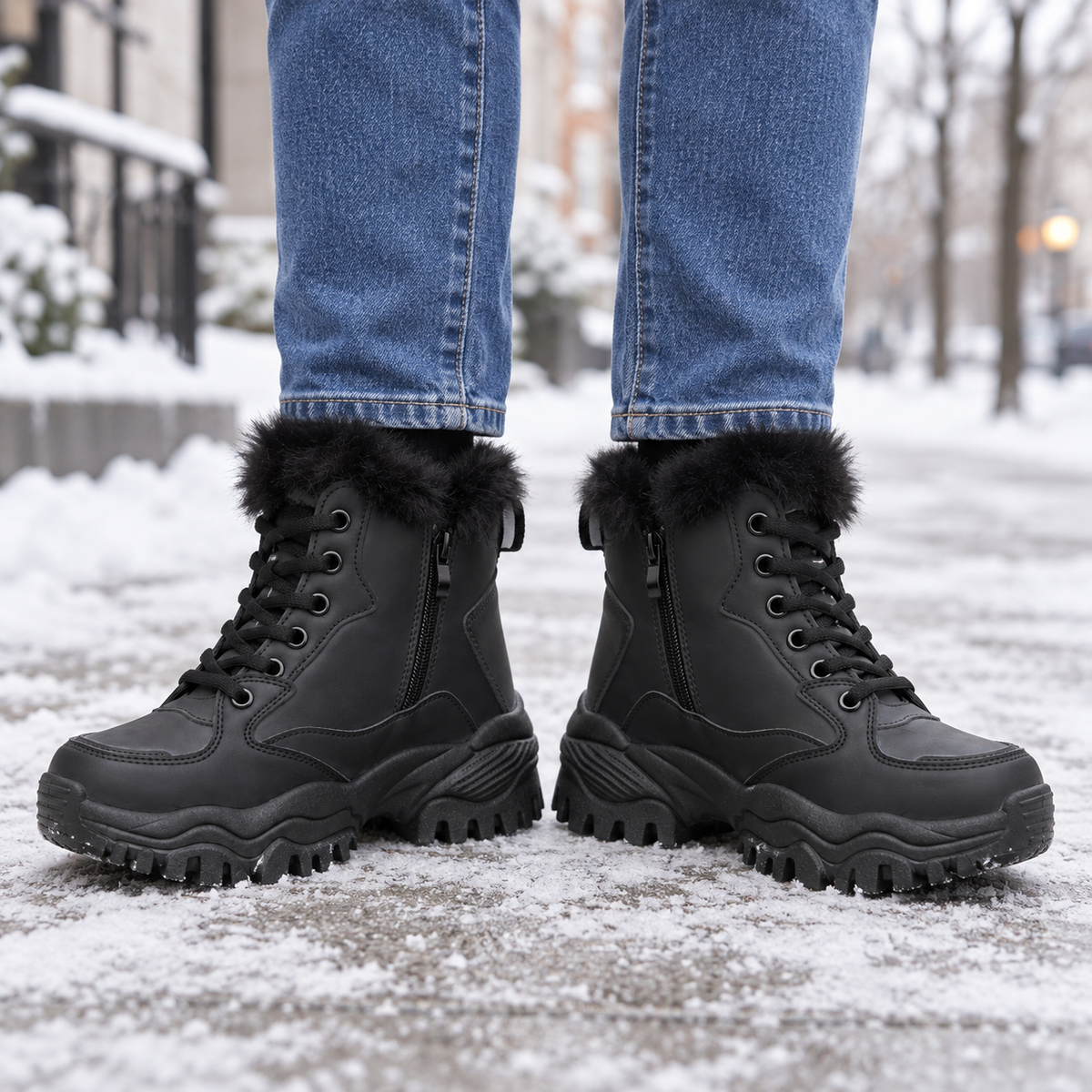 Botki Śniegowce damskie (36-41, 12par) D9303-21 ALL BLACK
