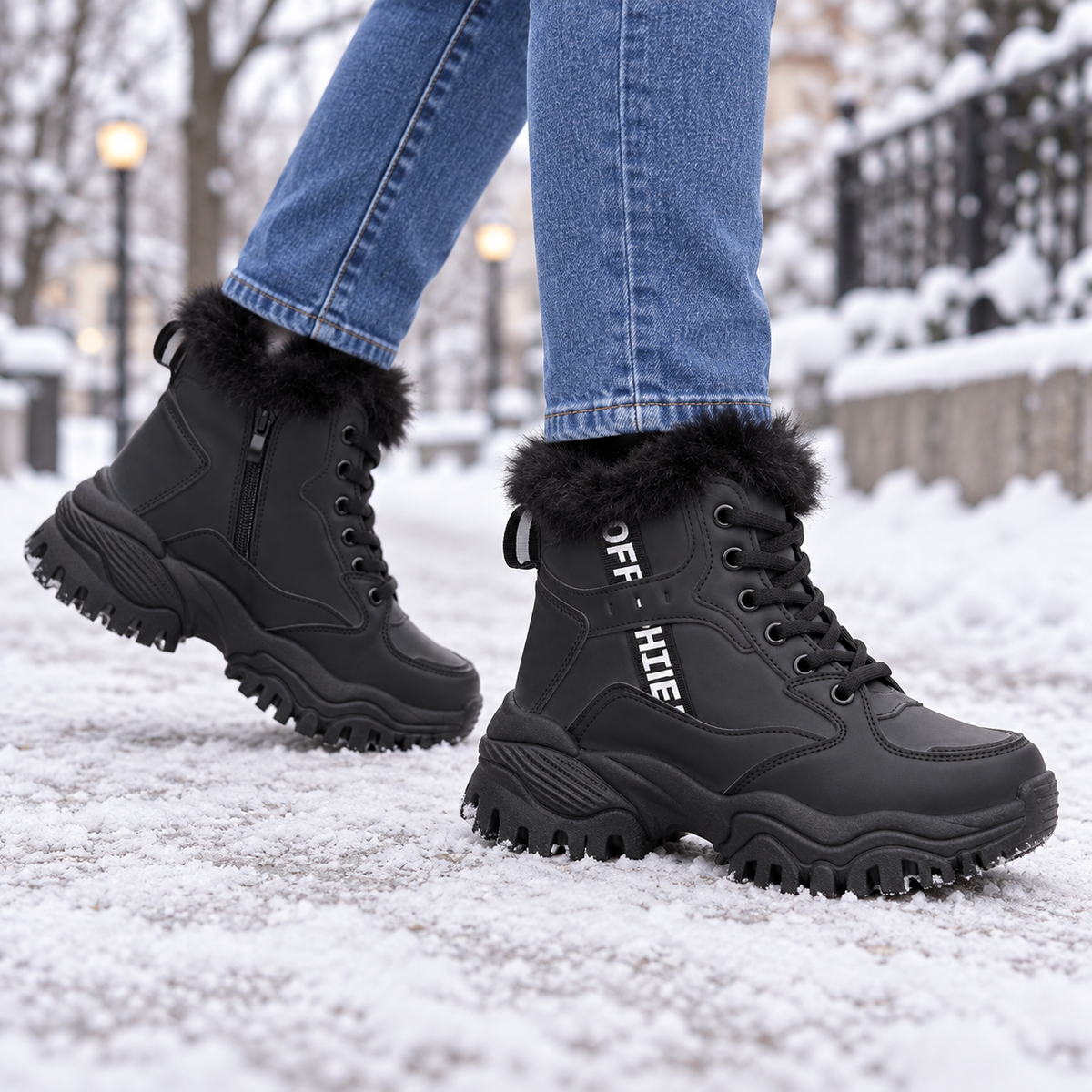 Botki Śniegowce damskie (36-41, 12par) D9303-21 ALL BLACK