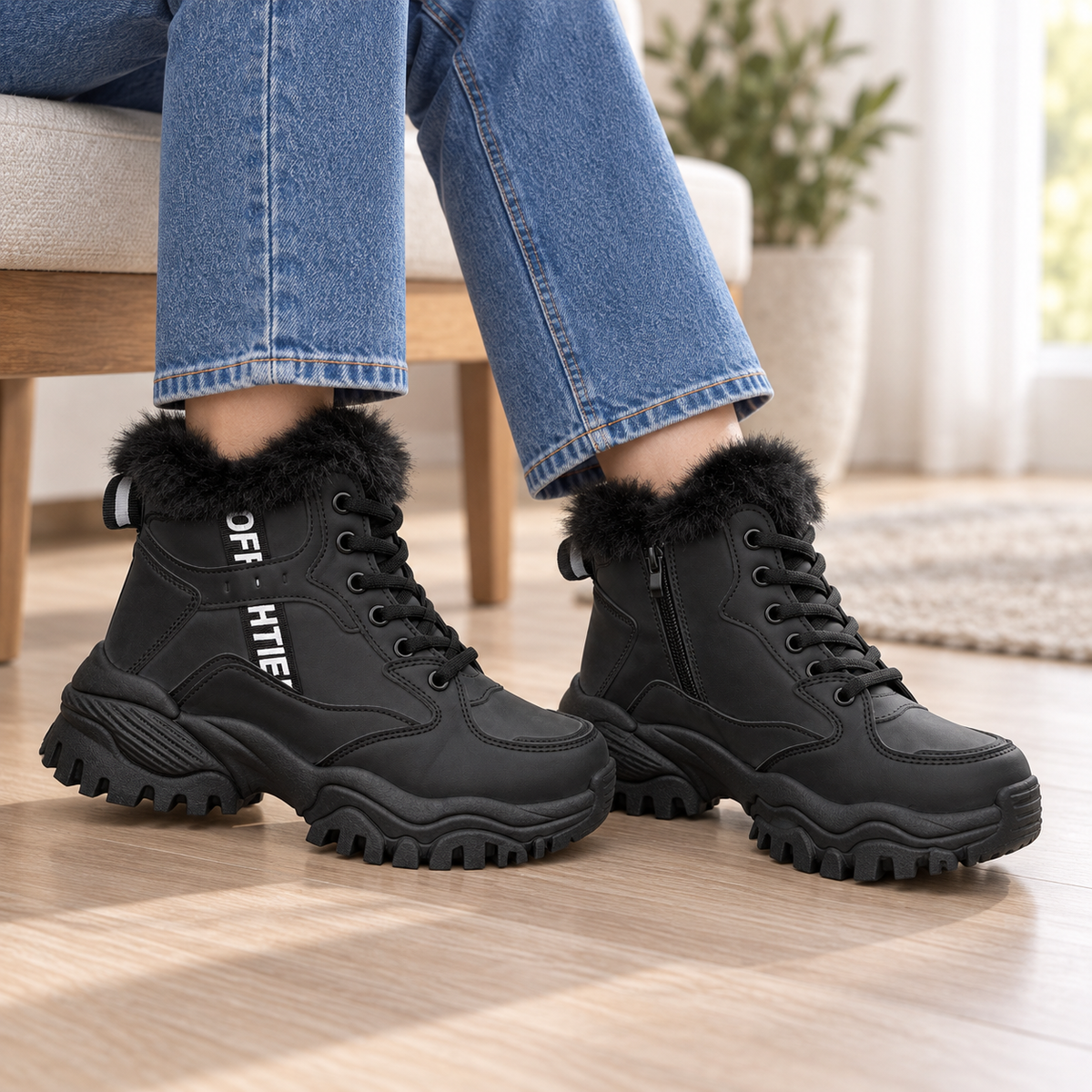 Botki Śniegowce damskie (36-41, 12par) D9303-21 ALL BLACK