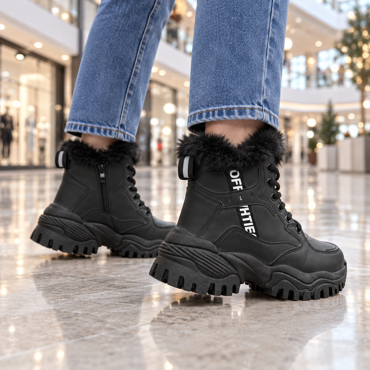 Botki Śniegowce damskie (36-41, 12par) D9303-21 ALL BLACK