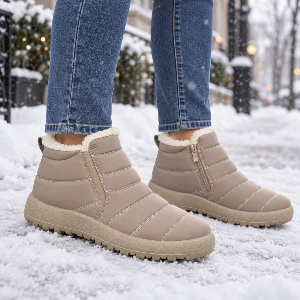 Botki Śniegowce damskie-OCIEPLANE (36-42, 12par) D7513-4 BEIGE