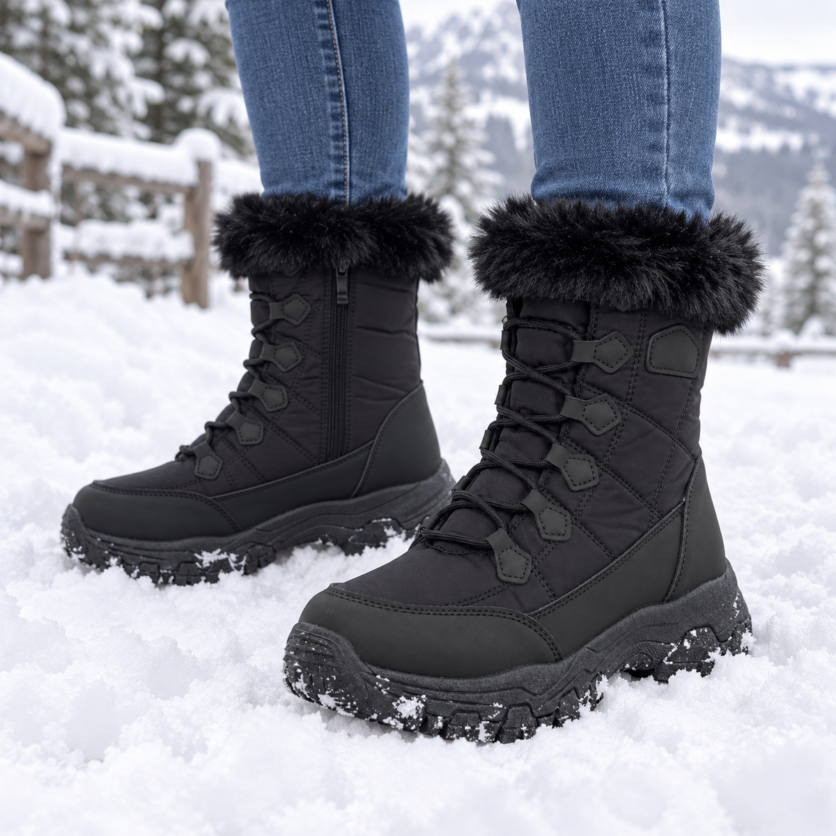 Botki Śniegowce damskie (36-41, 12par) D9158-21 ALL BLACK
