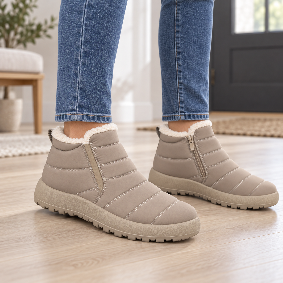 Botki Śniegowce damskie-OCIEPLANE (36-42, 12par) D7513-4 BEIGE