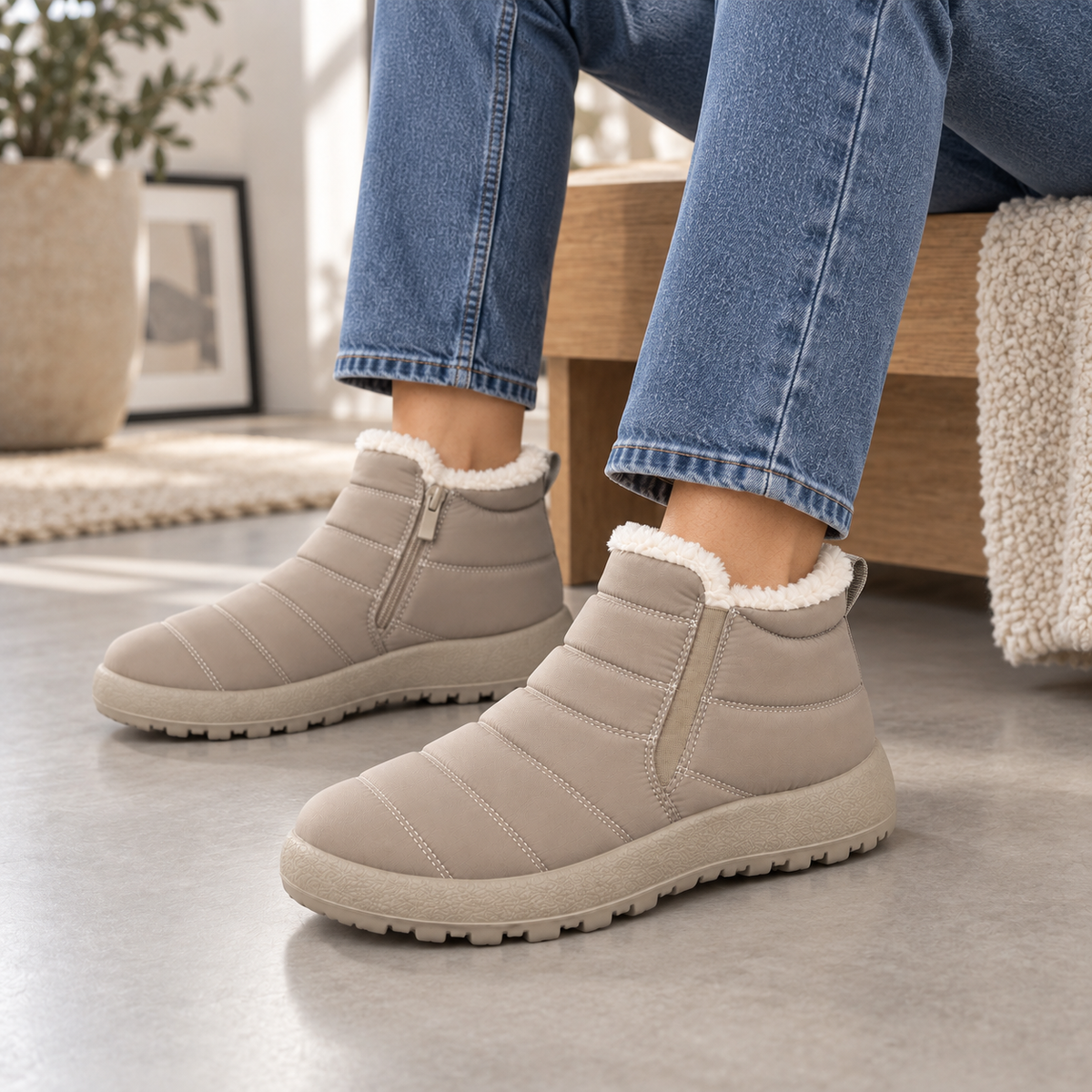 Botki Śniegowce damskie-OCIEPLANE (36-42, 12par) D7513-4 BEIGE