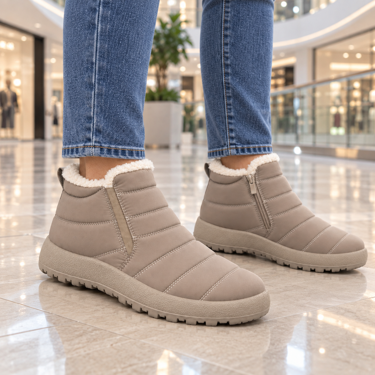 Botki Śniegowce damskie-OCIEPLANE (36-42, 12par) D7513-4 BEIGE