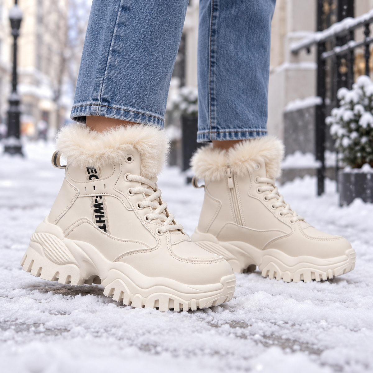 Botki Śniegowce damskie (36-41, 12par) D9303-4 BEIGE