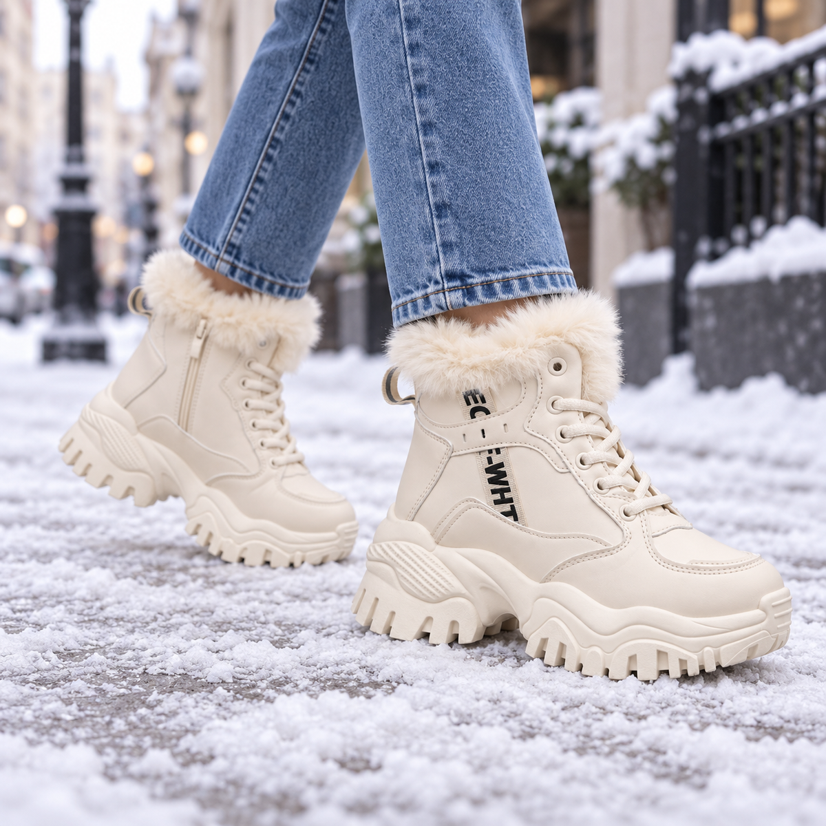 Botki Śniegowce damskie (36-41, 12par) D9303-4 BEIGE