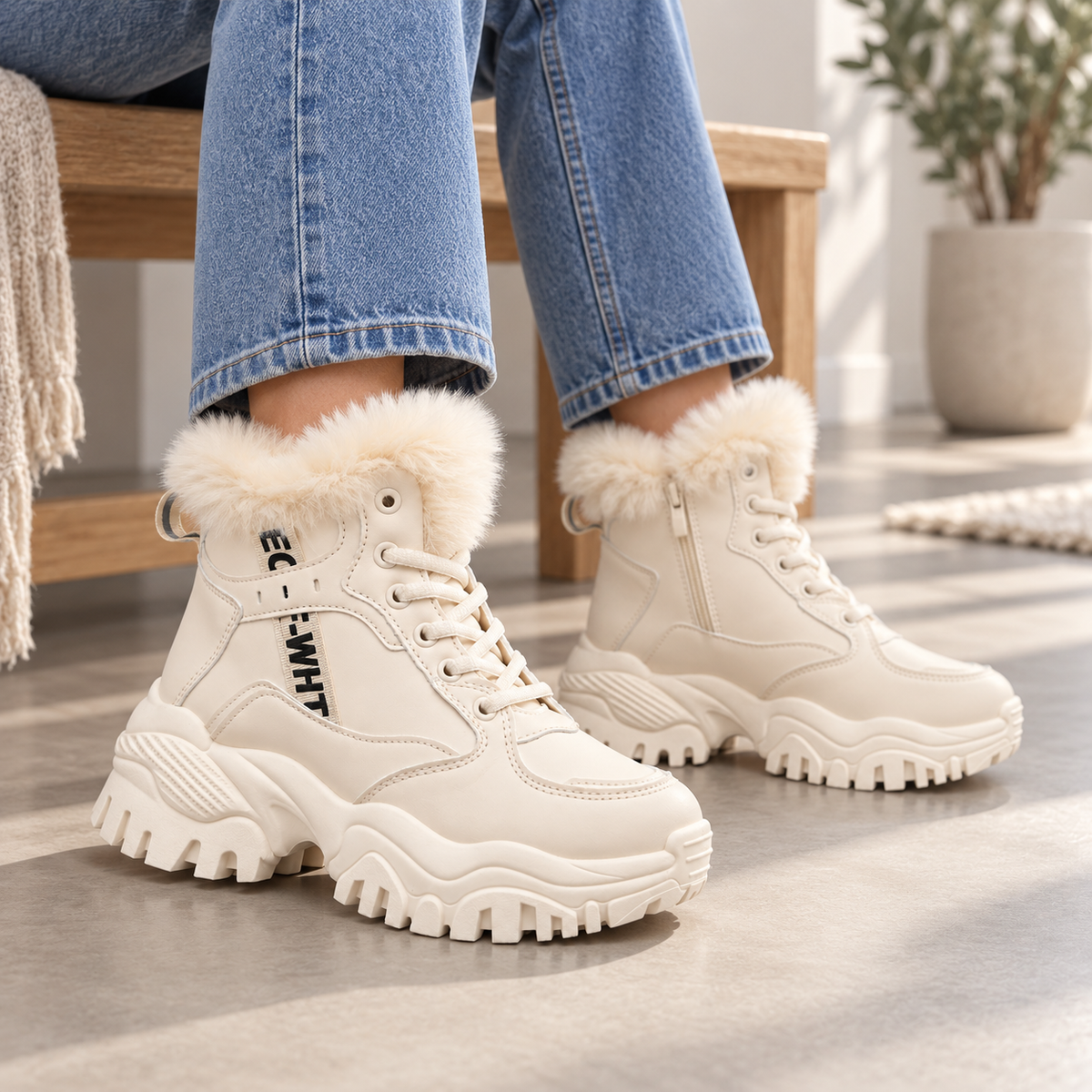 Botki Śniegowce damskie (36-41, 12par) D9303-4 BEIGE