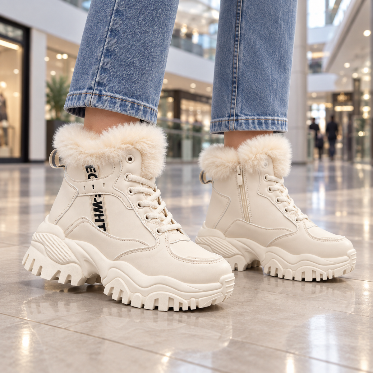 Botki Śniegowce damskie (36-41, 12par) D9303-4 BEIGE