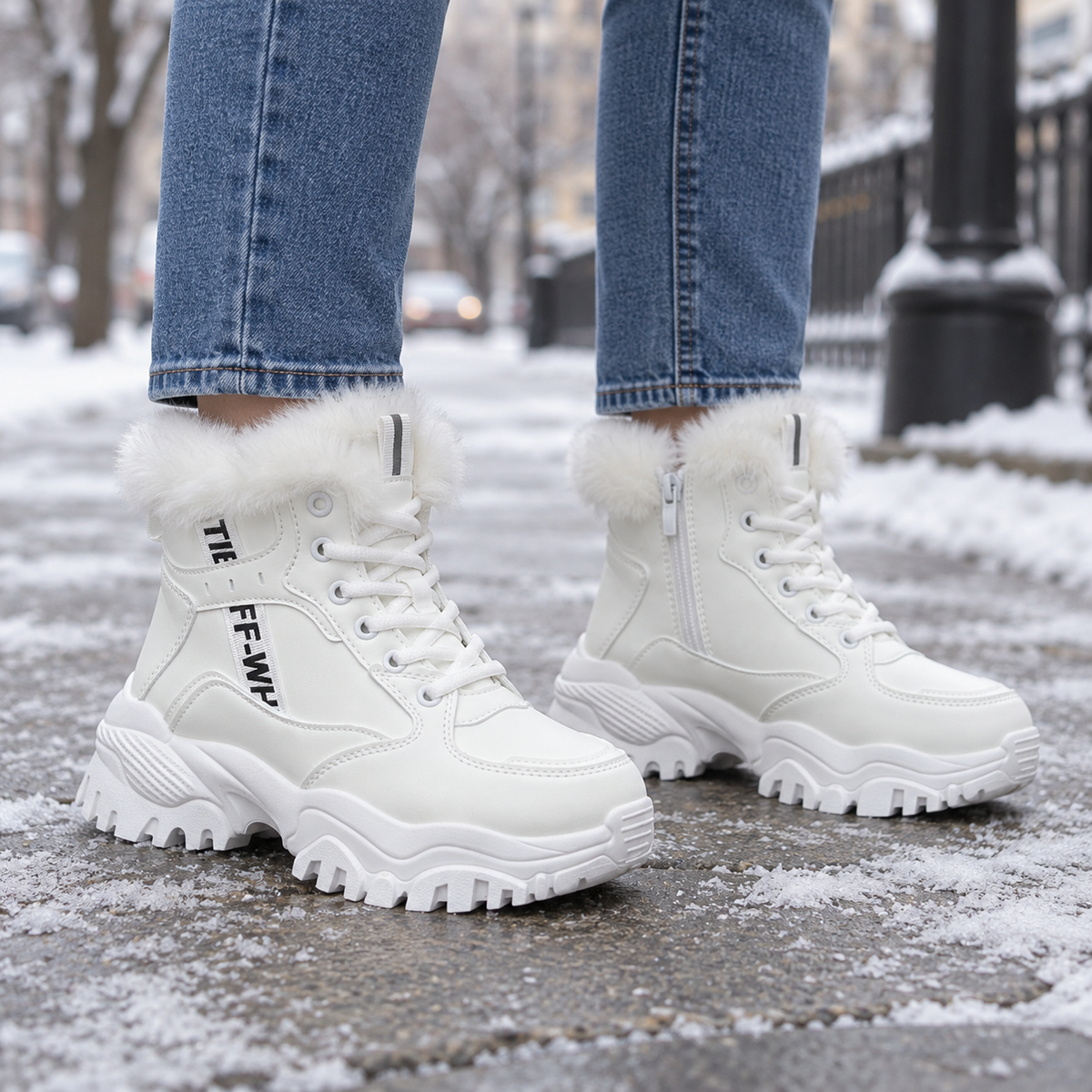 Botki Śniegowce damskie (36-41, 12par) D9303-8 WHITE