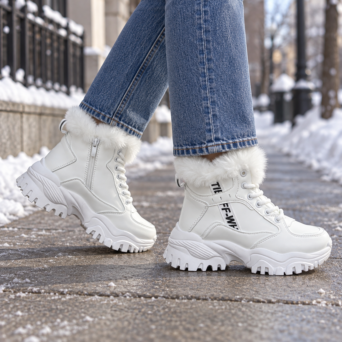 Botki Śniegowce damskie (36-41, 12par) D9303-8 WHITE