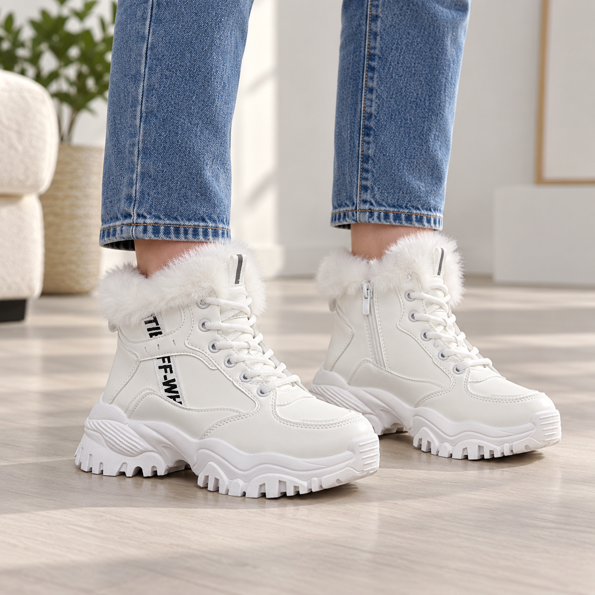 Botki Śniegowce damskie (36-41, 12par) D9303-8 WHITE