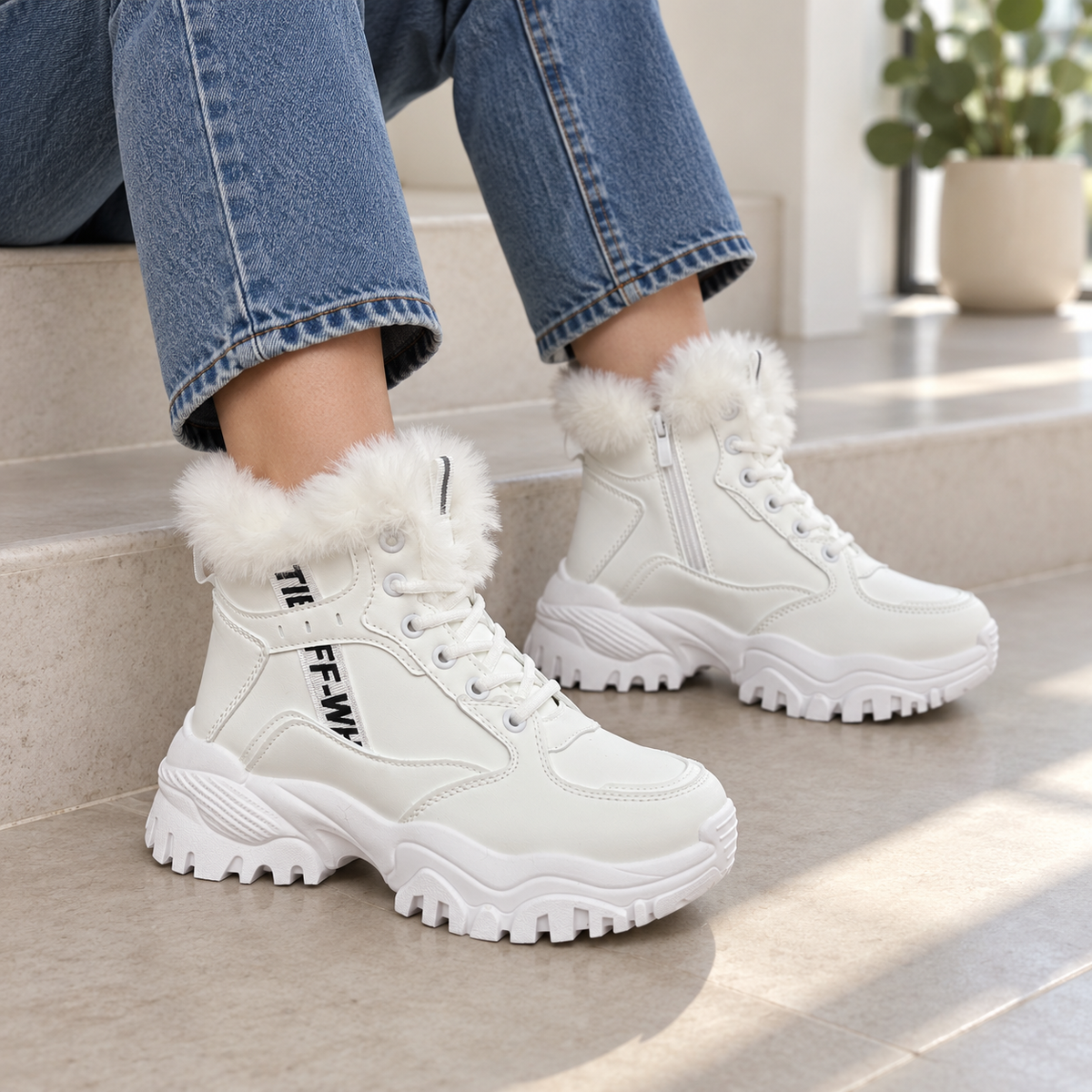 Botki Śniegowce damskie (36-41, 12par) D9303-8 WHITE