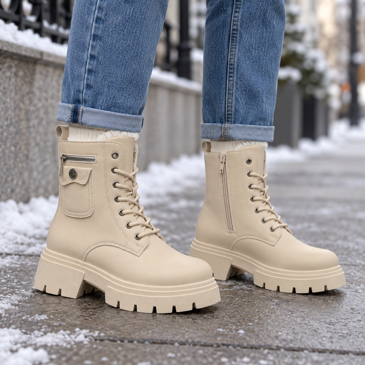 Botki Śniegowce damskie (36-41, 12par) D6501-4 BEIGE