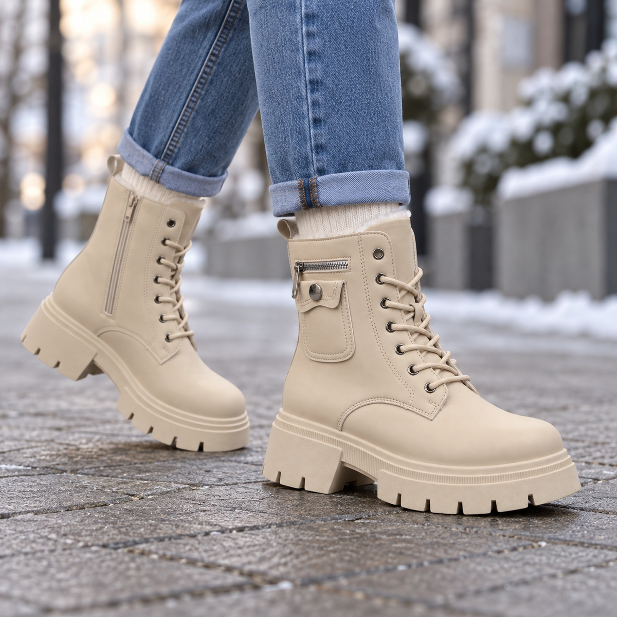 Botki Śniegowce damskie (36-41, 12par) D6501-4 BEIGE