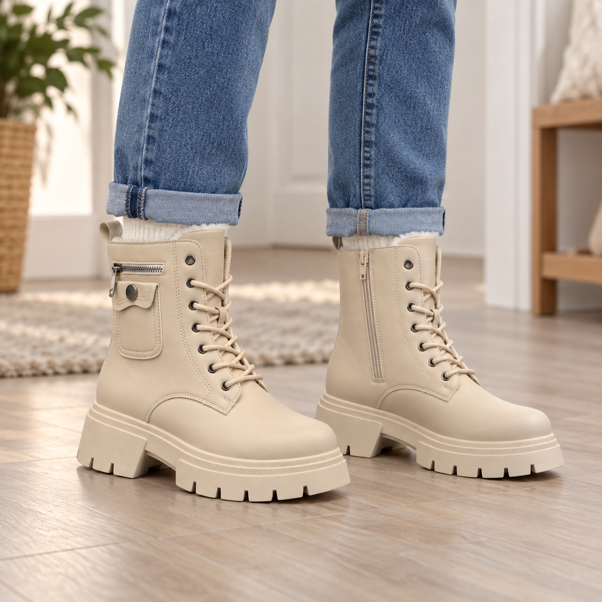 Botki Śniegowce damskie (36-41, 12par) D6501-4 BEIGE