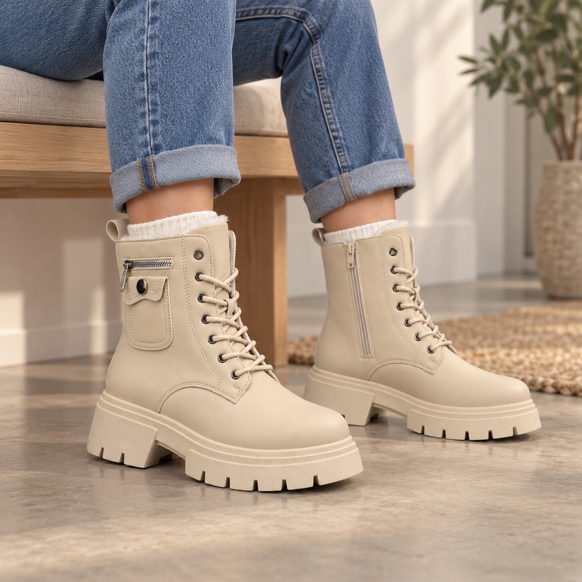 Botki Śniegowce damskie (36-41, 12par) D6501-4 BEIGE