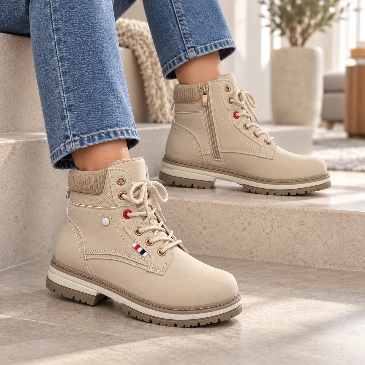 Botki Damskie (36-41) 12Par D9806-6 BEIGE