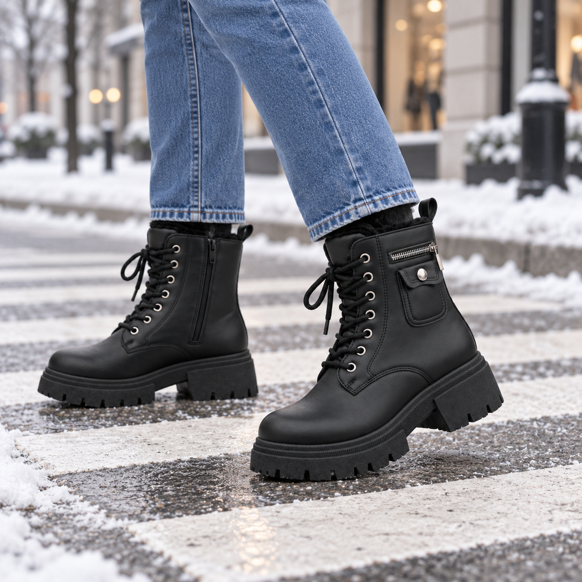 Botki Śniegowce damskie (36-41, 12par) D6501-21 BLACK