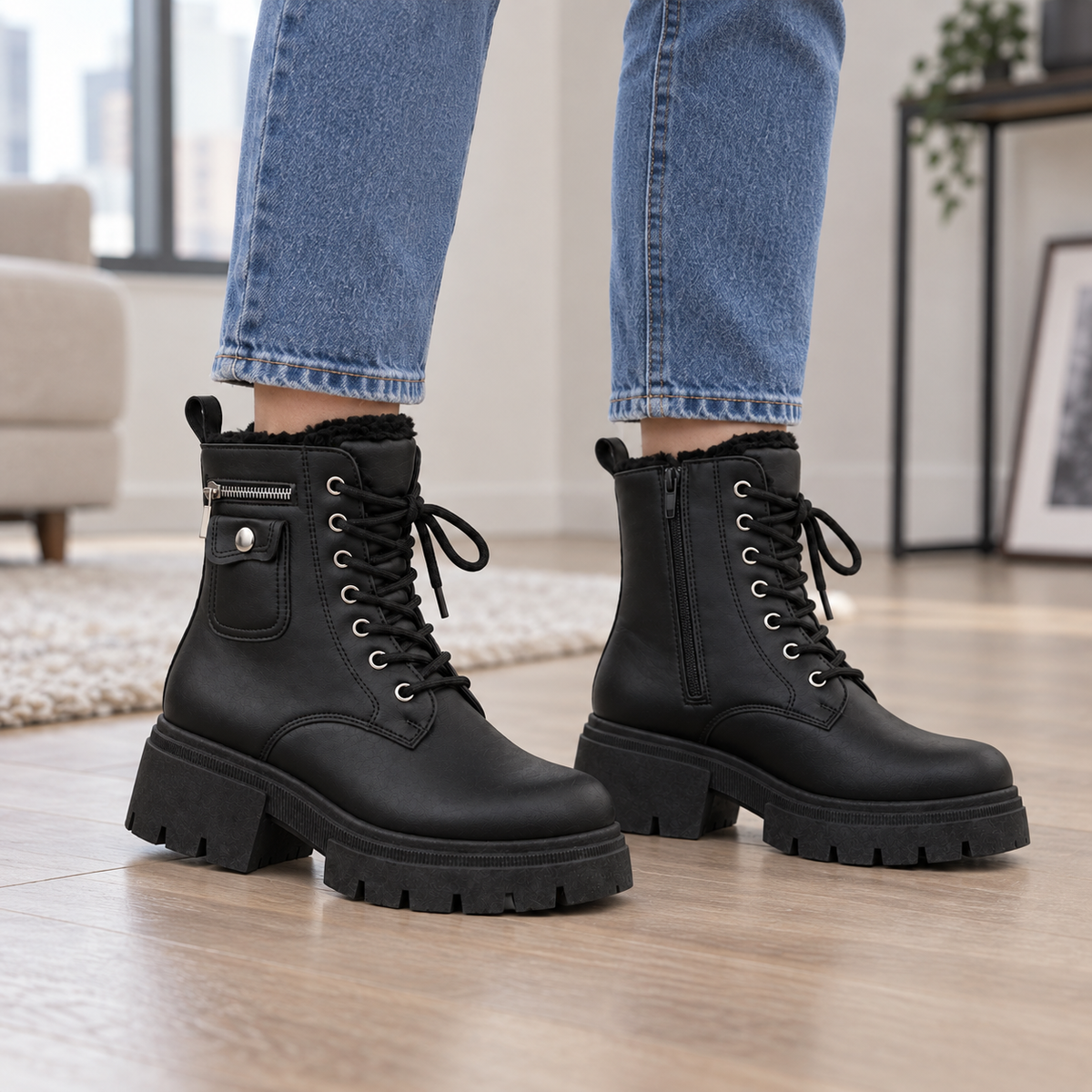 Botki Śniegowce damskie (36-41, 12par) D6501-21 BLACK