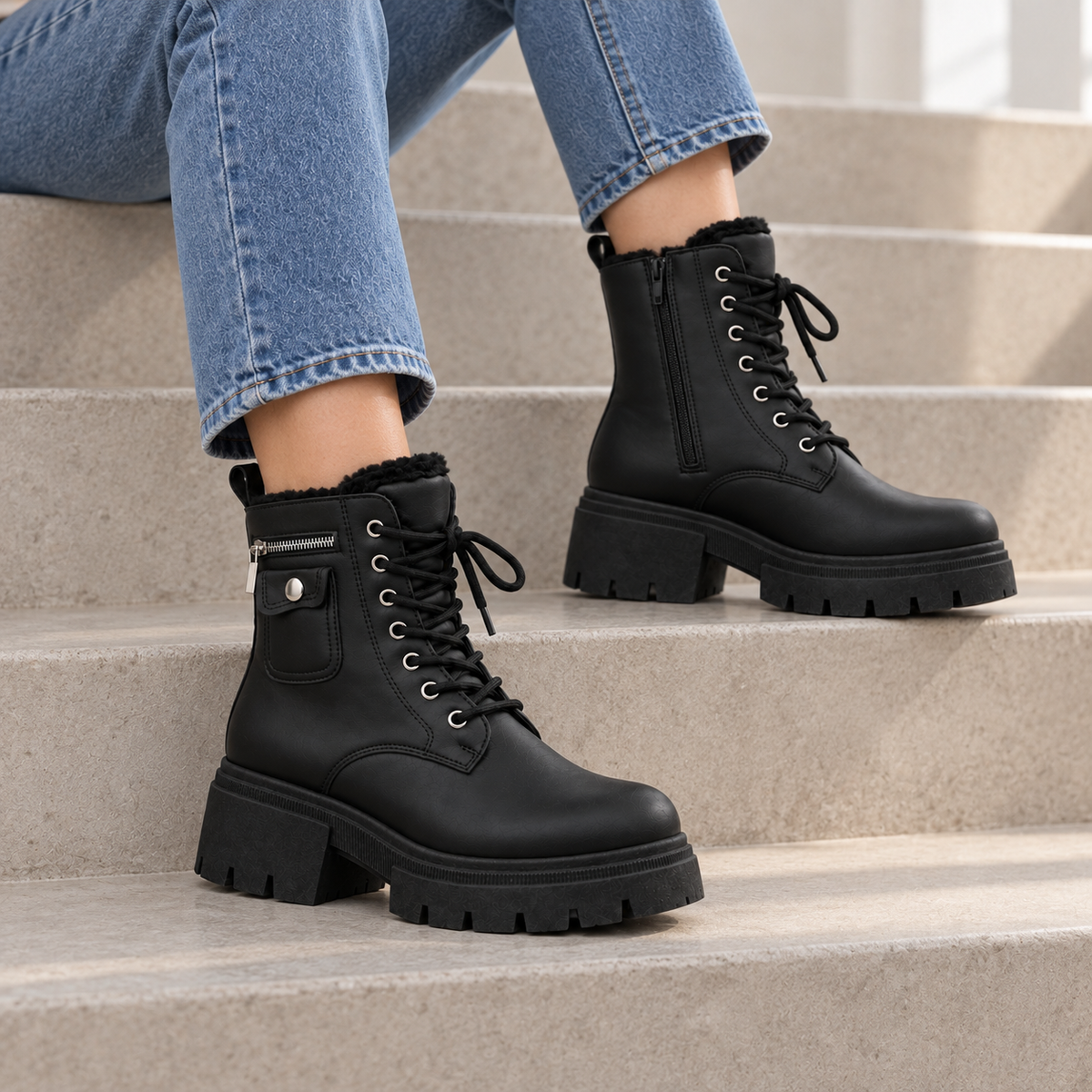 Botki Śniegowce damskie (36-41, 12par) D6501-21 BLACK
